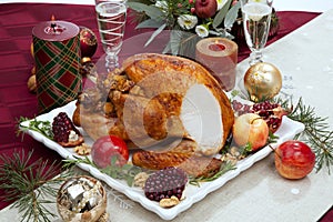 Carving Christmas Pomegranate Glazed Roasted Turkey