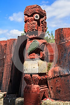 Maori wood carving of a small human figure. Rotorua, New Zealand
