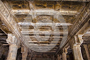 Carving details on the ceiling of Airavatesvara Temple, Darasuram, near Kumbakonam, Tamil Nadu, India