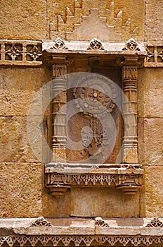 Carving details on eastern gate of Champaner Fort, located in UNESCO protected Champaner - Pavagadh Archaeological Park