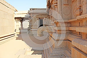 Carving details on the outer wall of Hazara Rama Temple. Hampi,