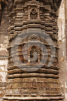 Carving details on the outer wall of Jhulta Minara, Ahmedabad, Gujarat