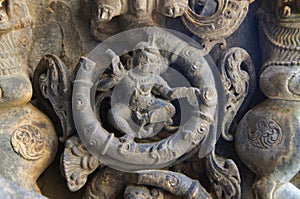 Carving details on the outer wall of the Kasivisvesvara Temple, Lakkundi, Karnataka, India