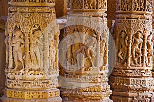 Carving details on outer wall of the Sun Temple. Built in 1026 - 27 AD during the reign of Bhima I of the Chaulukya dynasty, Modhe