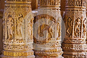 Carving details on outer wall of the Sun Temple. Built in 1026 - 27 AD during the reign of Bhima I of the Chaulukya dynasty, Modhe photo