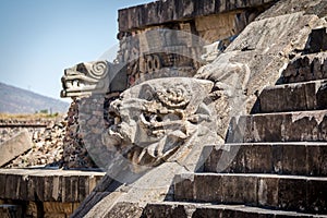 Carving details of Quetzalcoatl Pyramid at Teotihuacan Ruins - Mexico City, Mexico