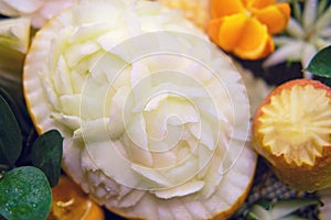 Carving with fruit-flower carved on melon for decoration food