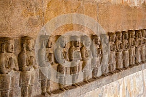 Carving idols on the inner wall of Airavatesvara Temple, Darasuram, near Kumbakonam, Tamil Nadu, India