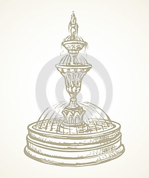 Old round fountain. Vector drawing