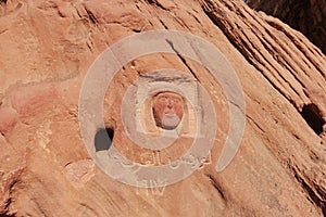 Carving of Lawrence of Arabia in the Wadi Rum desert, Jordan