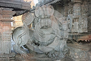 Carving Of Man Killing Tiger, Halebedu, Karnataka, India