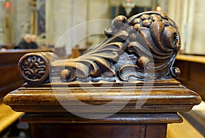 Carving on Pew, Duomo of Trento, Italy