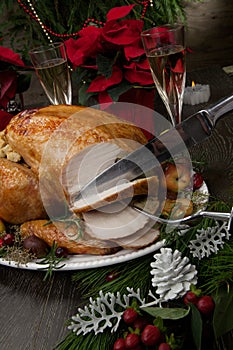 Carving Roasted Christmas Turkey with Grab Apples