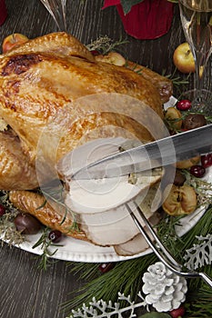 Carving Roasted Christmas Turkey with Grab Apples