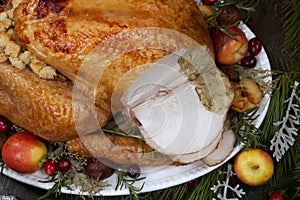 Carving Roasted Christmas Turkey with Grab Apples