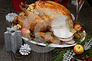 Carving Roasted Christmas Turkey with Grab Apples