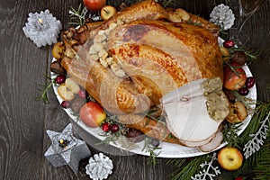 Carving Roasted Christmas Turkey with Grab Apples