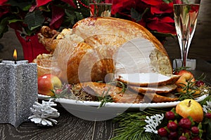 Carving Roasted Christmas Turkey with Grab Apples