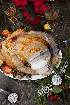 Carving Roasted Christmas Turkey with Grab Apples