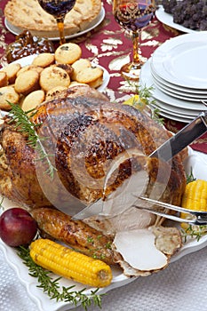 Carving Traditional Thanksgiving Fall Roasted Turkey