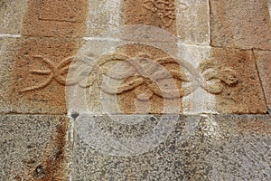 Carving of Twining serpents snakes on the wall of Gomateshwara temple, Vindhyagiri, Shravanbelgola