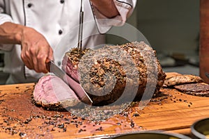 Carving Wagyu beef photo