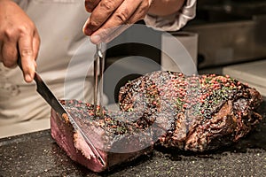 Carving Wagyu beef