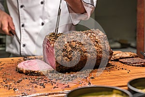 Carving Wagyu beef