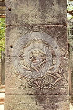 Carving on the wall at the bayon temple angkor thom angor wat siem reap cambodia shrine