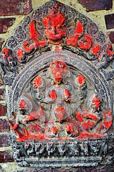 Carving on the wall in Patan Durbar Square Nepal