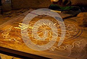 Carving wooden table photo