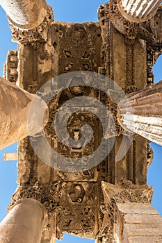 The ceiling of Temple of Bacchus, Heliopolis Roman ruins, Baalbek, Lebanon