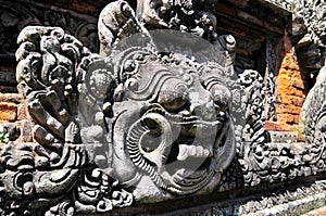Carvings depicting demons, gods and Balinese mythological deities can be found throughout the Pura Dalem Agung Padangtegal temple