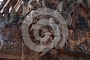 Carvings of garuda and east facing pediment with Siva seated on the summit of Mount Kailasa on southern library a