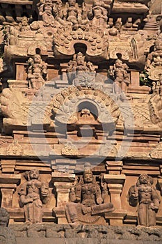 Carvings on Gopura, Deivanayaki Amman shrine, adjacent to Airavatesvara Temple, Darasuram, Tamil Nadu. View from West.