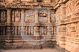 Carvings of King Narasimhadeva and his Queen at ancient Hindu Sun Temple, Konark, Orissa, India.