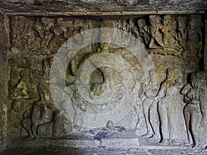carvings at mandapeshwar rock-cut cave temple, mumbai, maharashtra