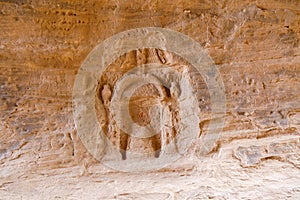 Carvings of the Nabataean in the Siq of Jabal Ithlib in Al Ula, KSA