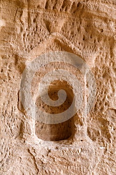 Carvings of the Nabataean in the Siq of Jabal Ithlib in Al Ula, Saudi Arabia