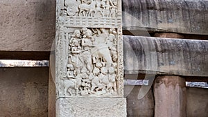 Carvings on stone pillar at Sanchi