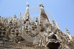 Carvings on top of Shwenandaw Kyaung.