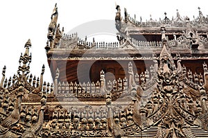 Carvings on top of Shwenandaw Kyaung Temple