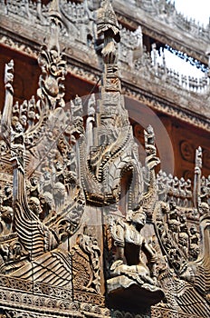 Carvings on top of Shwenandaw Kyaung Temple