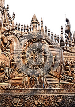 Carvings on top of Shwenandaw Kyaung Temple