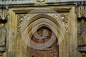 Carvings on Wood and Stone of Doorway on Cathedral