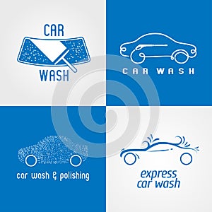 Carwash, car wash set of vector logo, icon, symbol, emblem