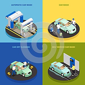 Carwash Concept Icons Set