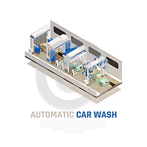 Carwash Service Isometric Concept