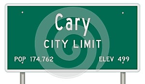 Cary road sign showing population and elevation