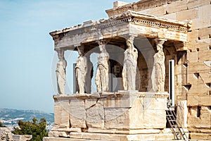 Caryatid Porch of Erechtheion on the Acropolis in Athens, Greece